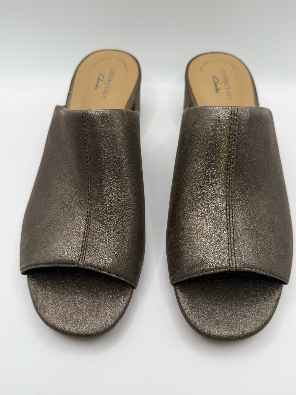 Clarks Metallic Bronze Open-Toe Slide Mules